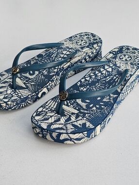 Tory Burch Patterned Wedge Flip Flops